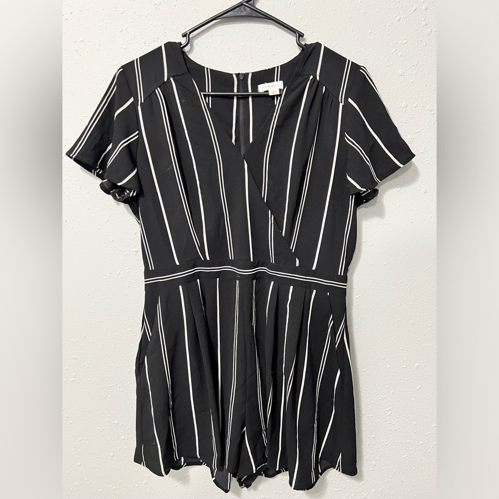 Xhilaration Black Romper with White Stripes